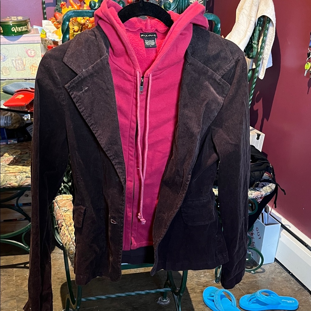 FANG Women's Dark Brown/red 2in1 Corduroy Blazer jacket